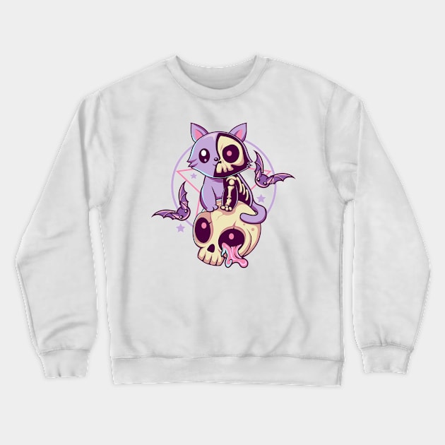 Skull Cat Kawaii Gothic Crewneck Sweatshirt by DionArts